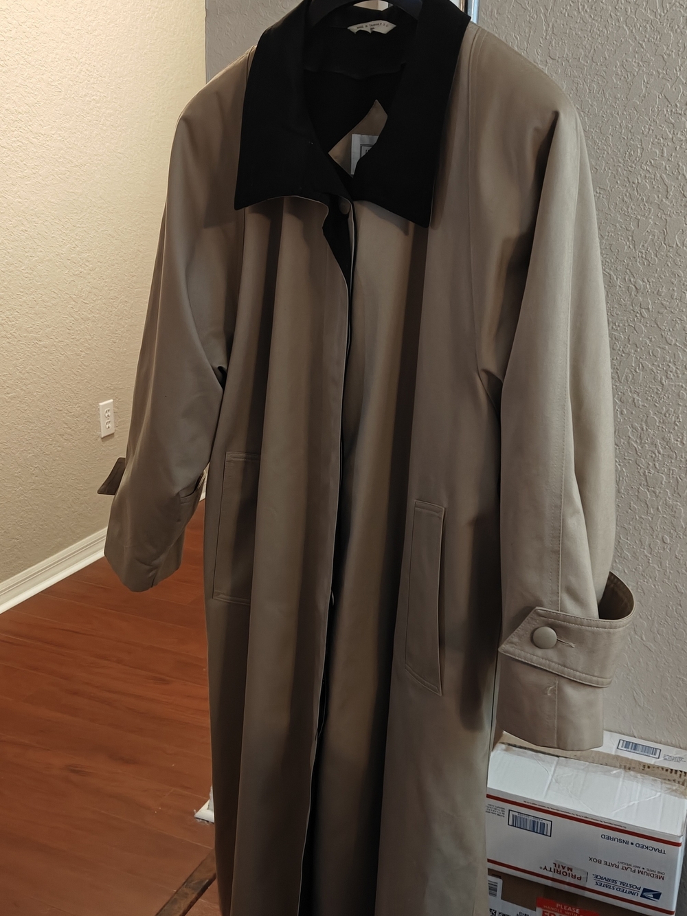 Jennifer Moore Beige Trench Coat with Black Collar